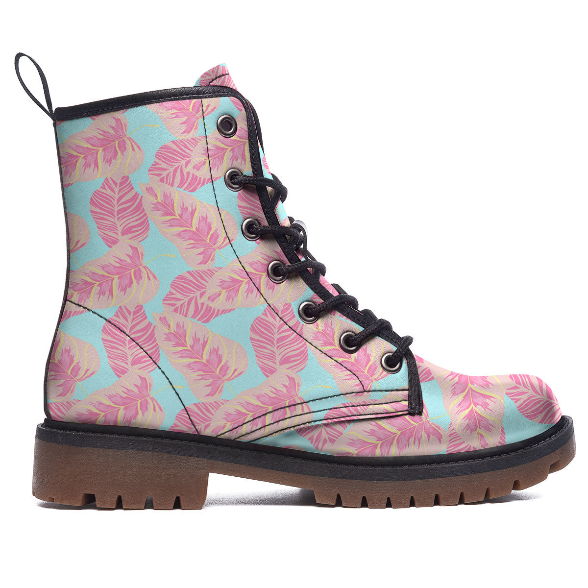 Tropical Leaf Pink And Teal Print Pattern Work Boots-grizzshop