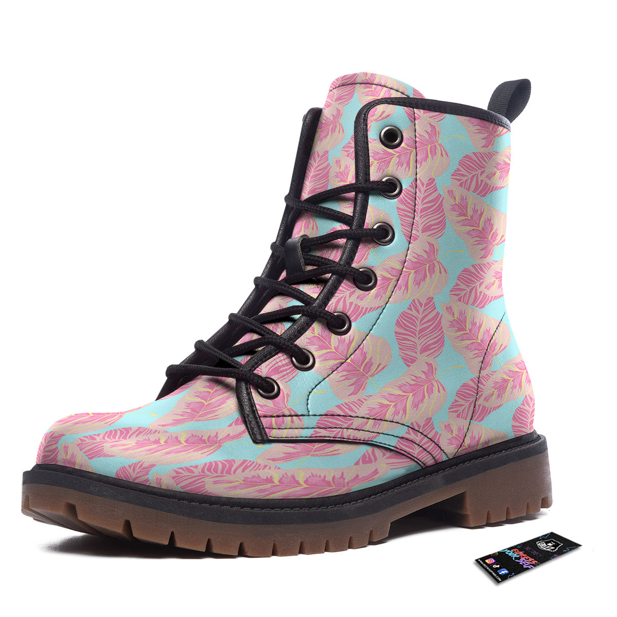 Tropical Leaf Pink And Teal Print Pattern Work Boots-grizzshop