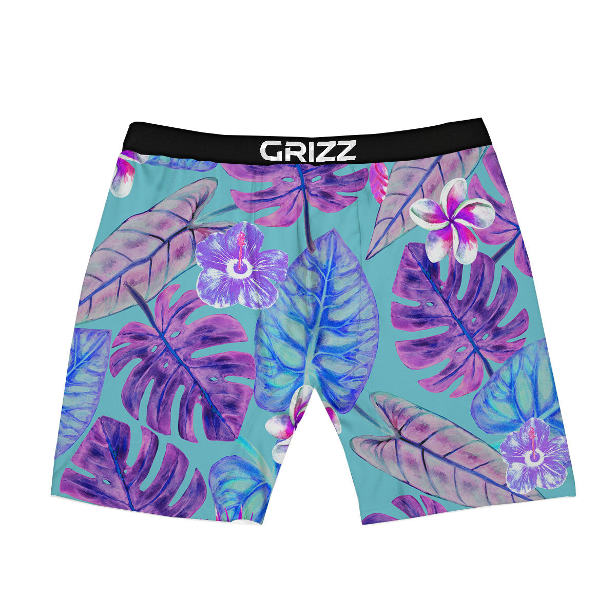 Tropical Leaf Teal And Purple Print Boxer Briefs-grizzshop