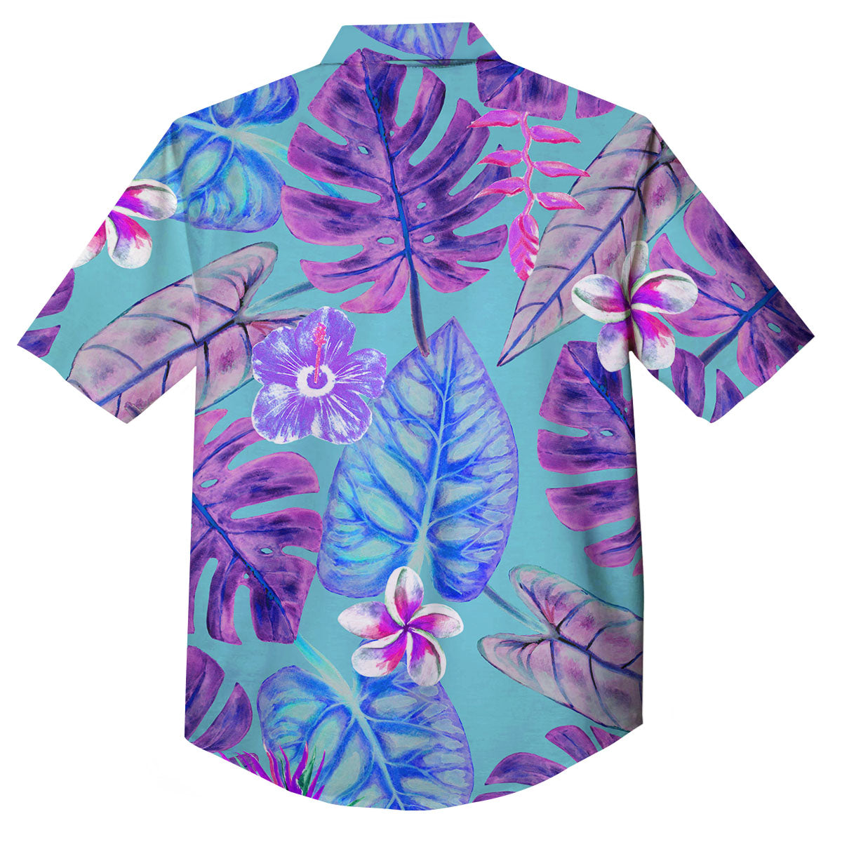 Tropical Leaf Teal And Purple Print Button Up Shirt-grizzshop