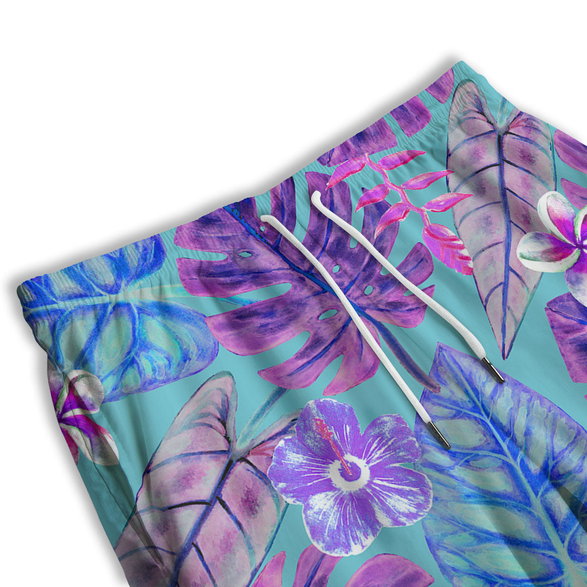 Tropical Leaf Teal And Purple Print Men's Athletic Shorts