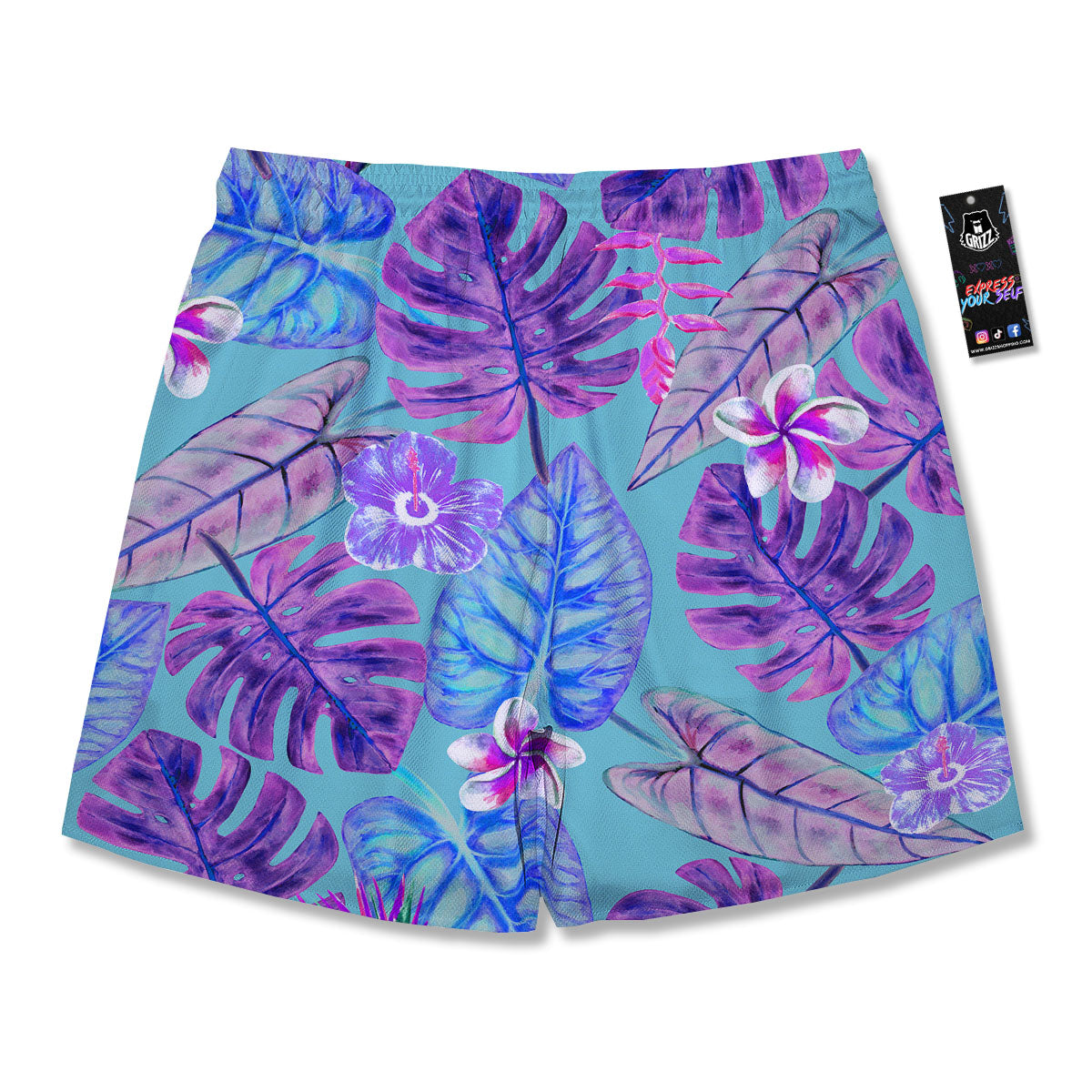 Tropical Leaf Teal And Purple Print Men's Running Shorts-grizzshop