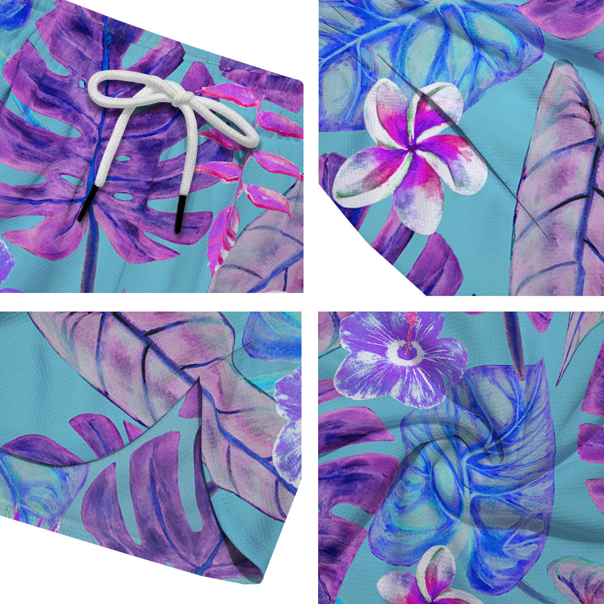 Tropical Leaf Teal And Purple Print Men's Running Shorts-grizzshop