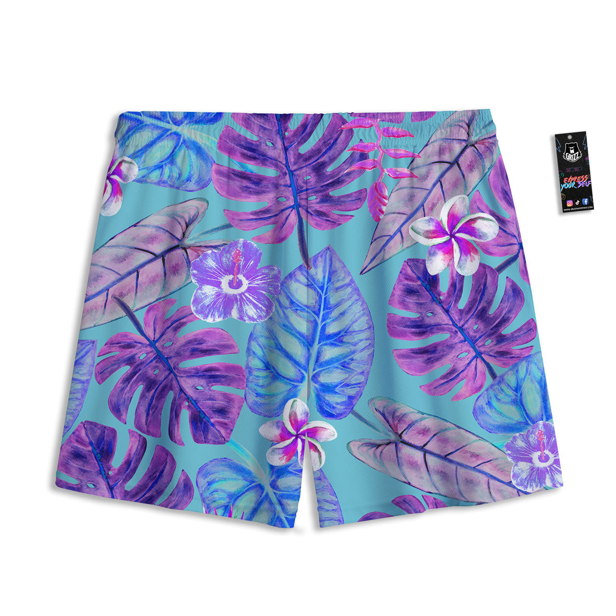 Tropical Leaf Teal And Purple Print Mesh Shorts