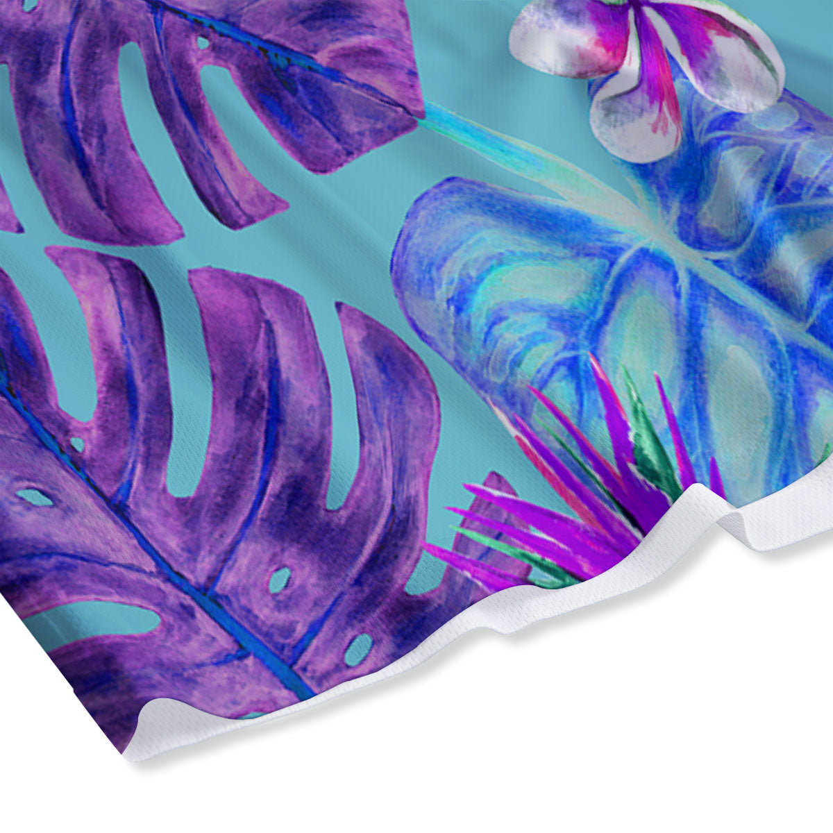 Tropical Leaf Teal And Purple Print Mesh Shorts