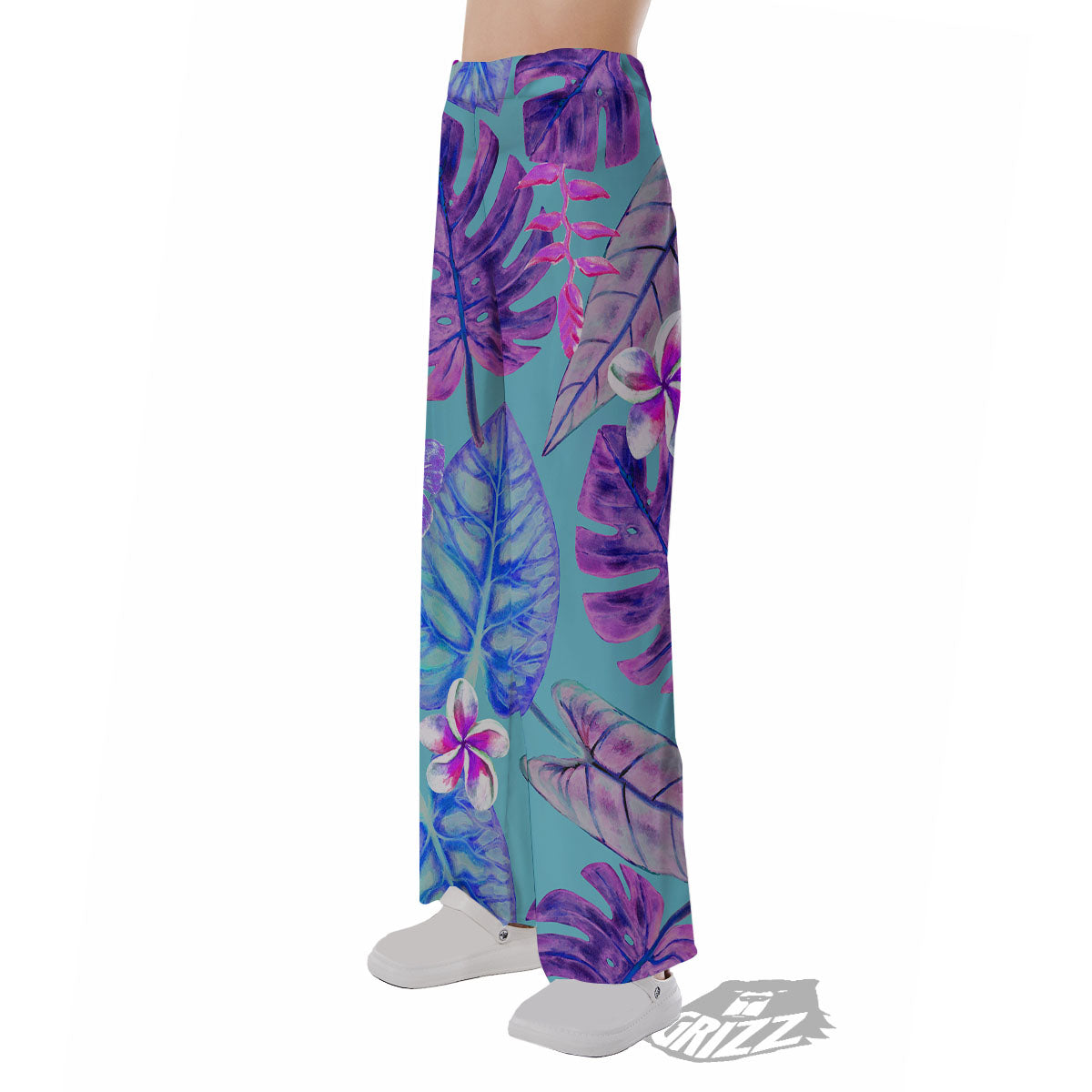 Tropical Leaf Teal And Purple Print Pajama Pants-grizzshop