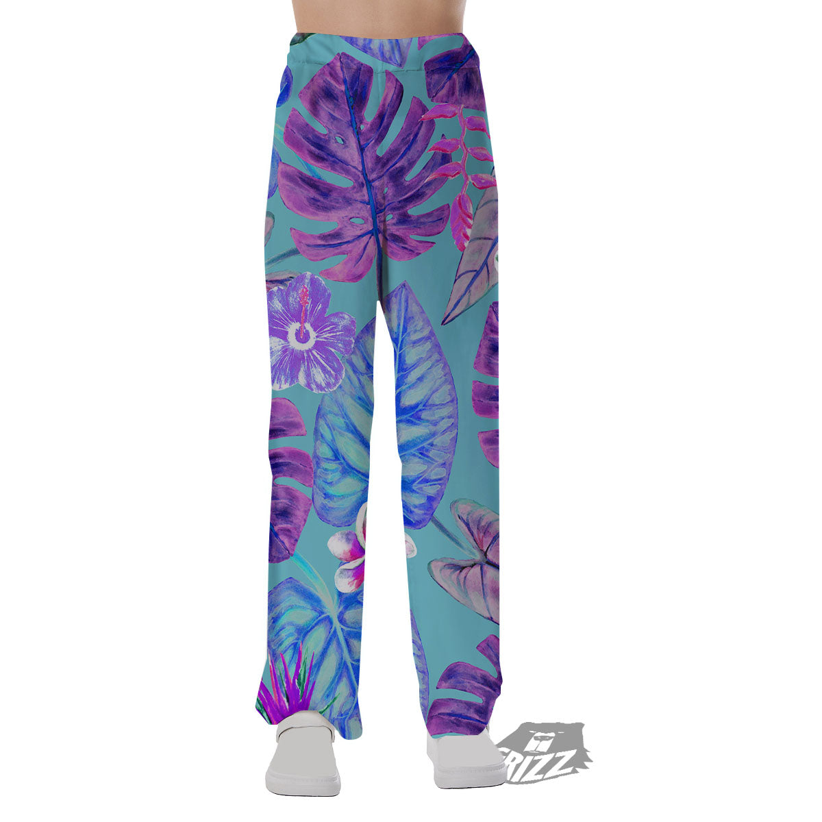 Tropical Leaf Teal And Purple Print Pajama Pants-grizzshop
