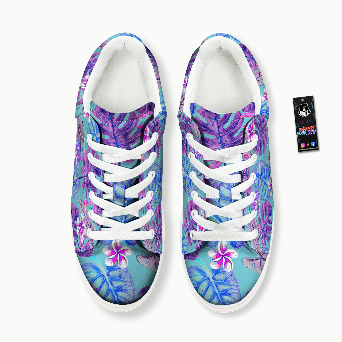 Tropical Leaf Teal And Purple Print Platform Shoes-grizzshop