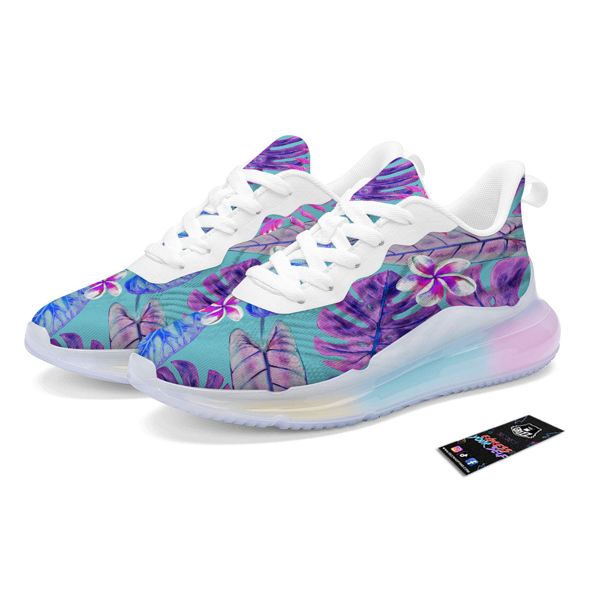 Tropical Leaf Teal And Purple Print Running Sneakers-grizzshop