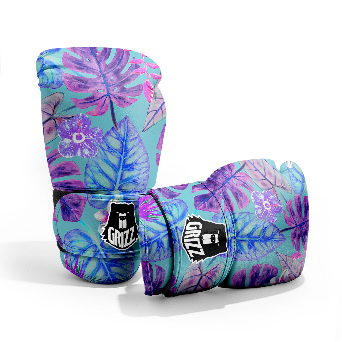 Tropical Leaf Teal And Purple Print Pro Boxing Glove