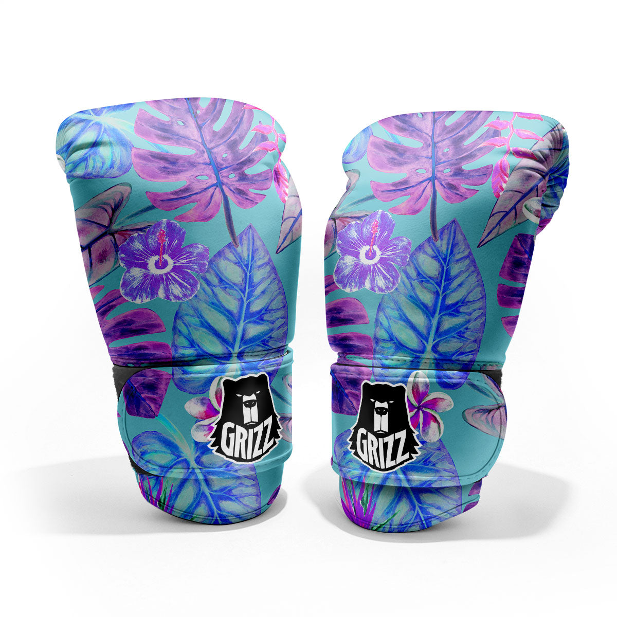 Tropical Leaf Teal And Purple Print Pro Boxing Glove