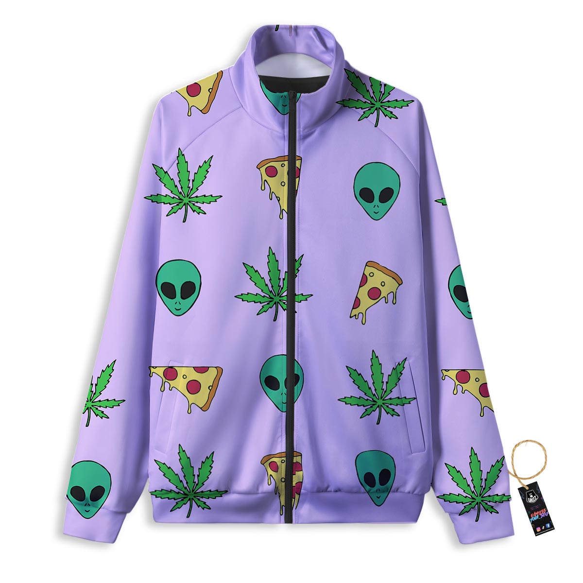 Tropical Leaf Teal And Purple Print Track Jacket-grizzshop
