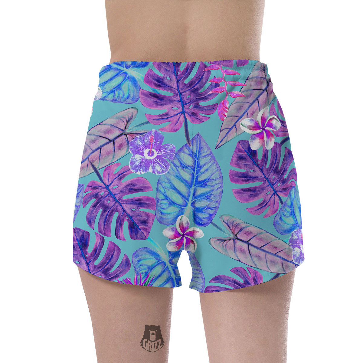 Tropical Leaf Teal And Purple Print Women's Shorts-grizzshop
