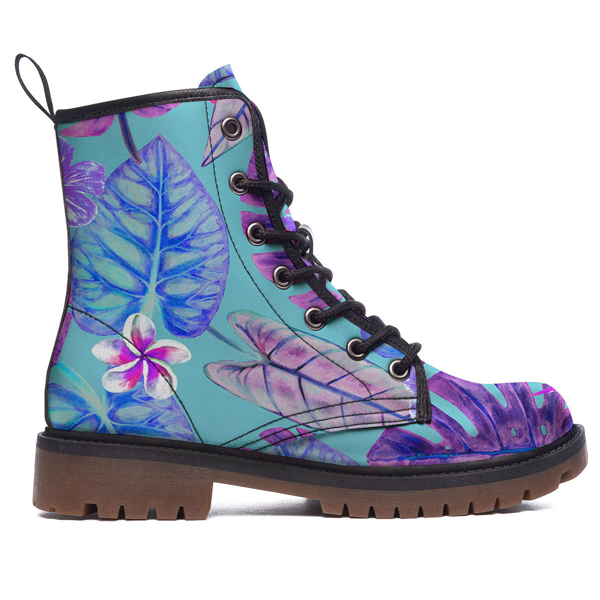 Tropical Leaf Teal And Purple Print Work Boots-grizzshop