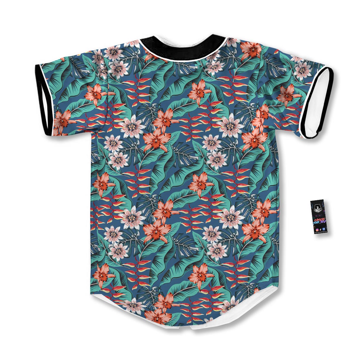 Tropical Leaf Teal Print Pattern Baseball Jersey