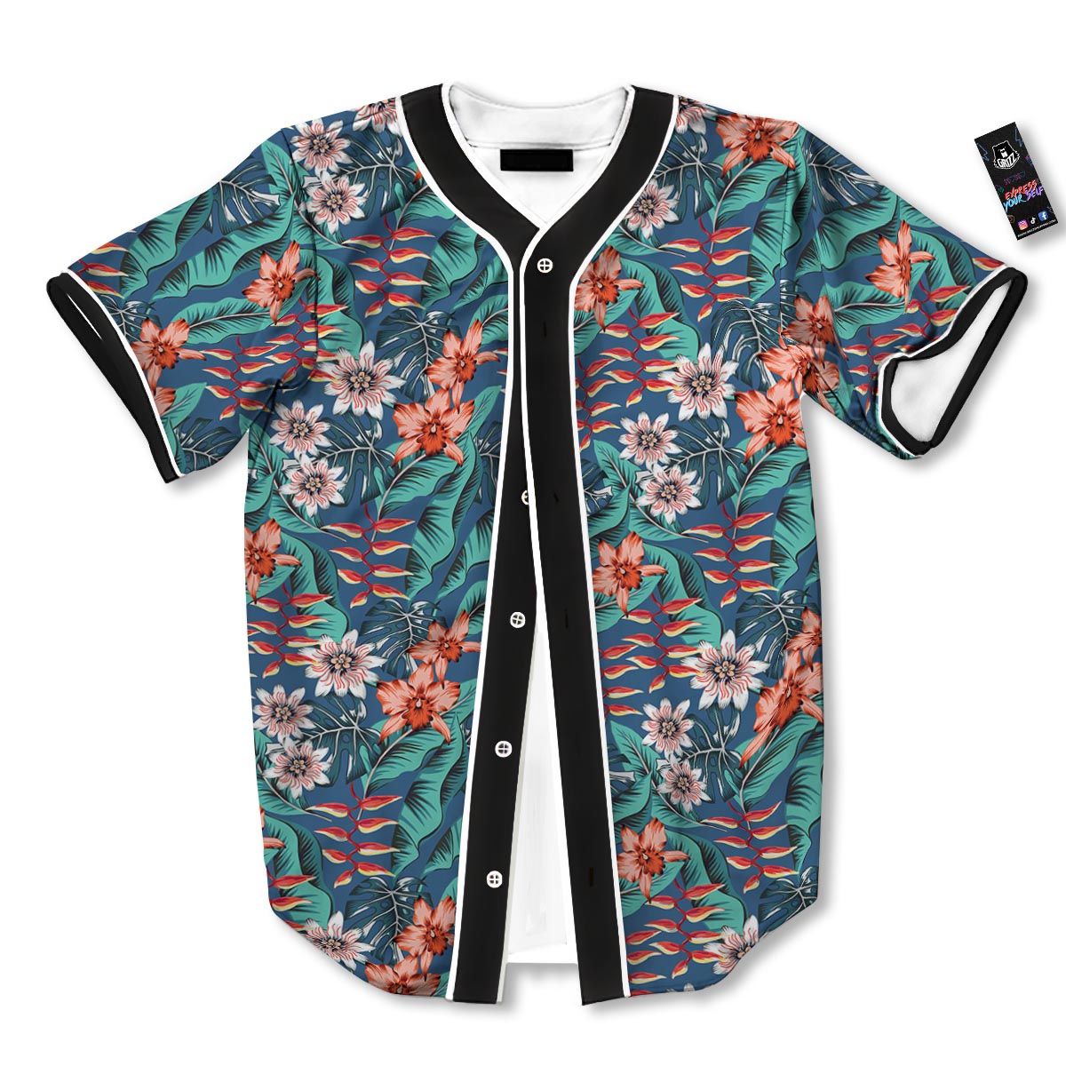 Tropical Leaf Teal Print Pattern Baseball Jersey-grizzshop