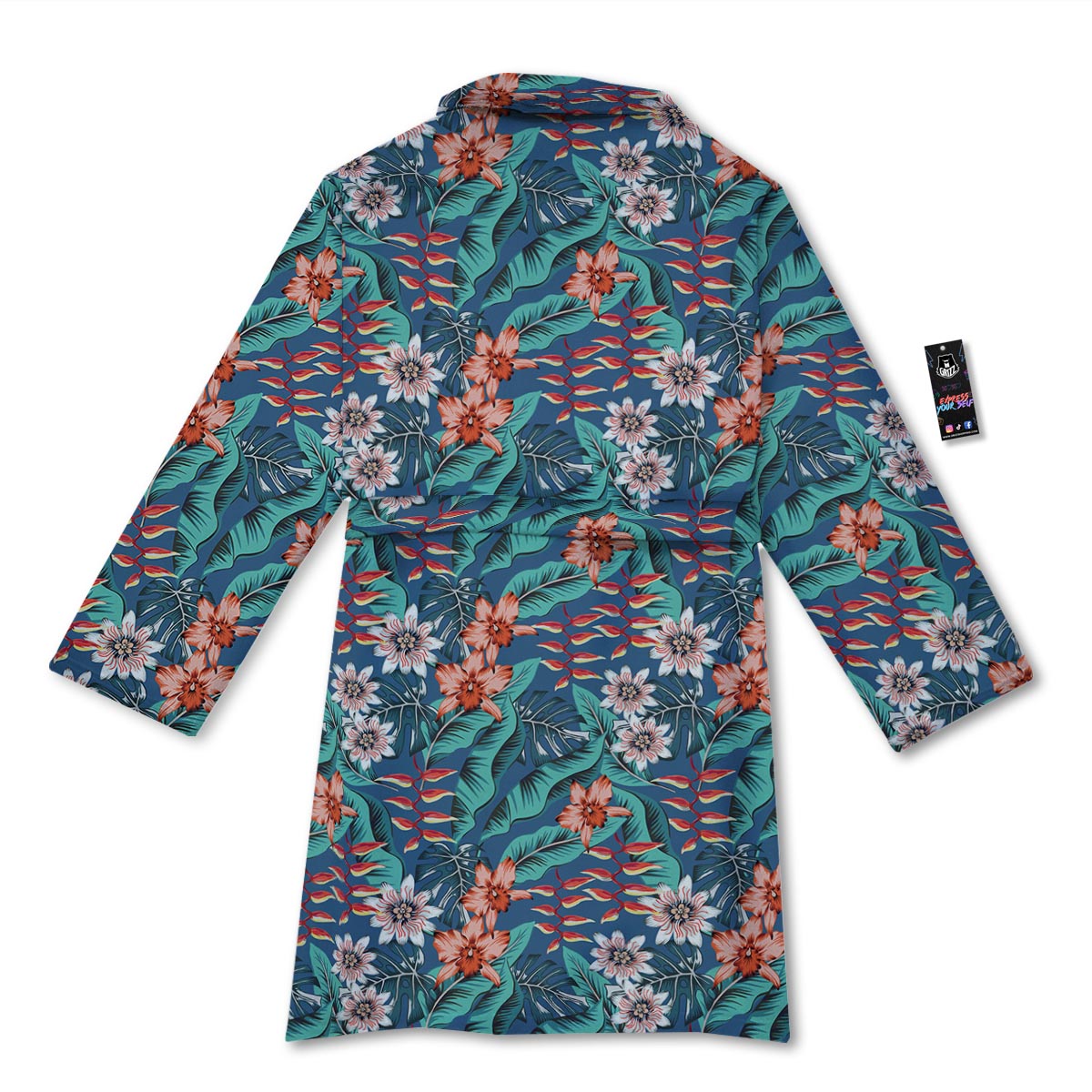 Tropical Leaf Teal Print Pattern Bathrobe-grizzshop
