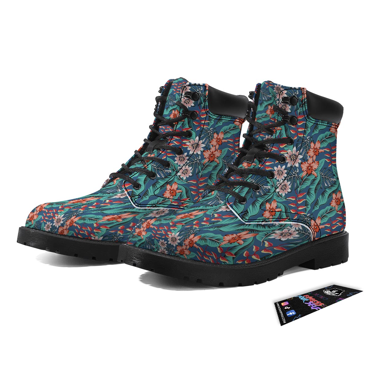 Tropical Leaf Teal Print Pattern Boots-grizzshop