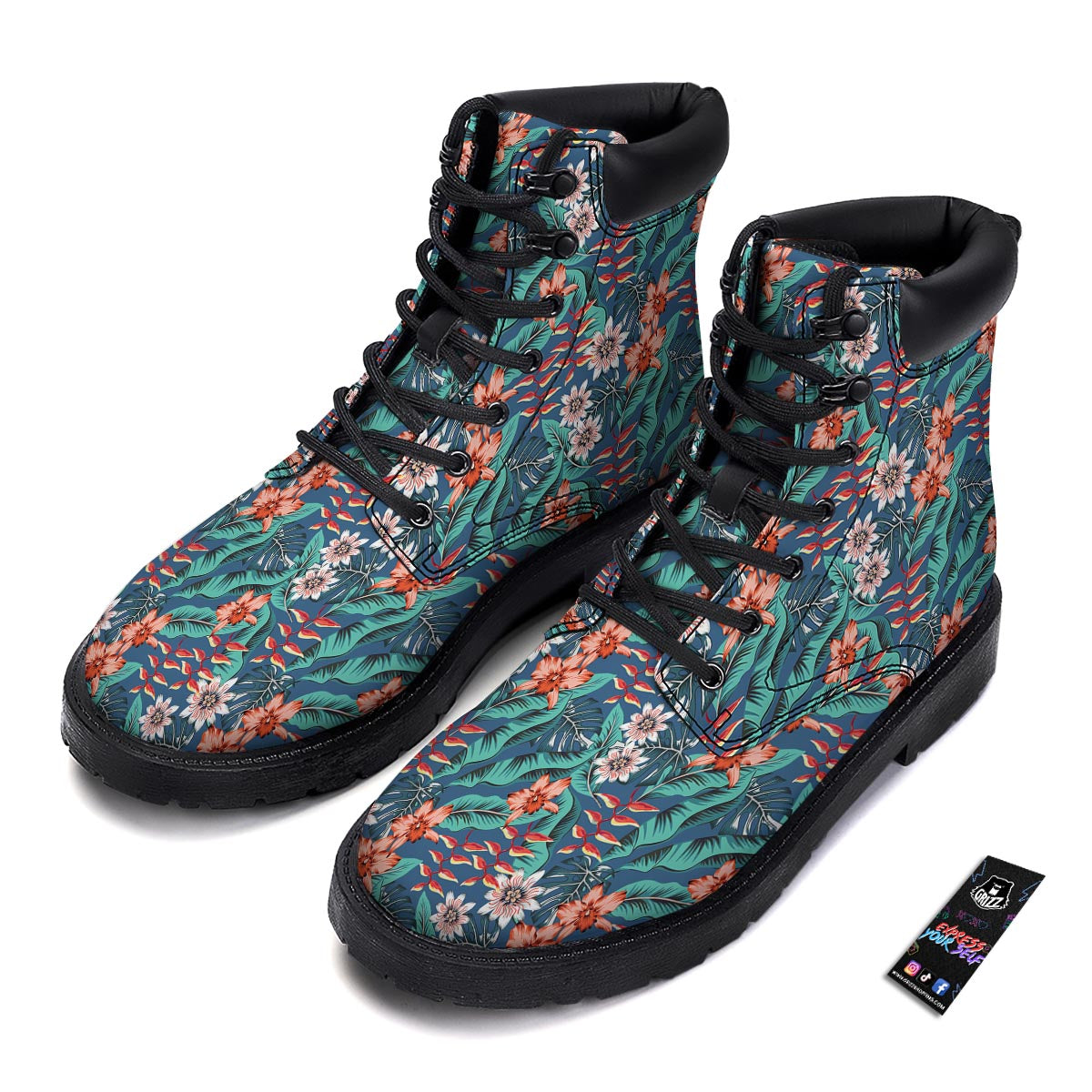 Tropical Leaf Teal Print Pattern Boots-grizzshop