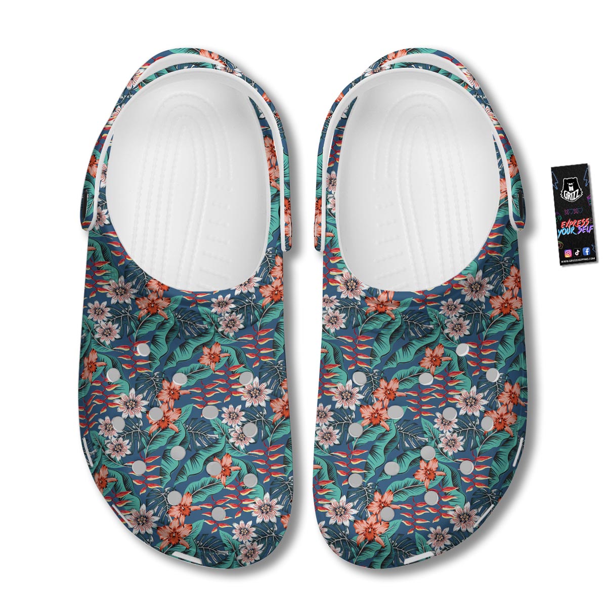 Tropical Leaf Teal Print Pattern Clog-grizzshop