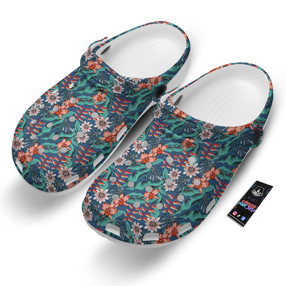 Tropical Leaf Teal Print Pattern Clog-grizzshop