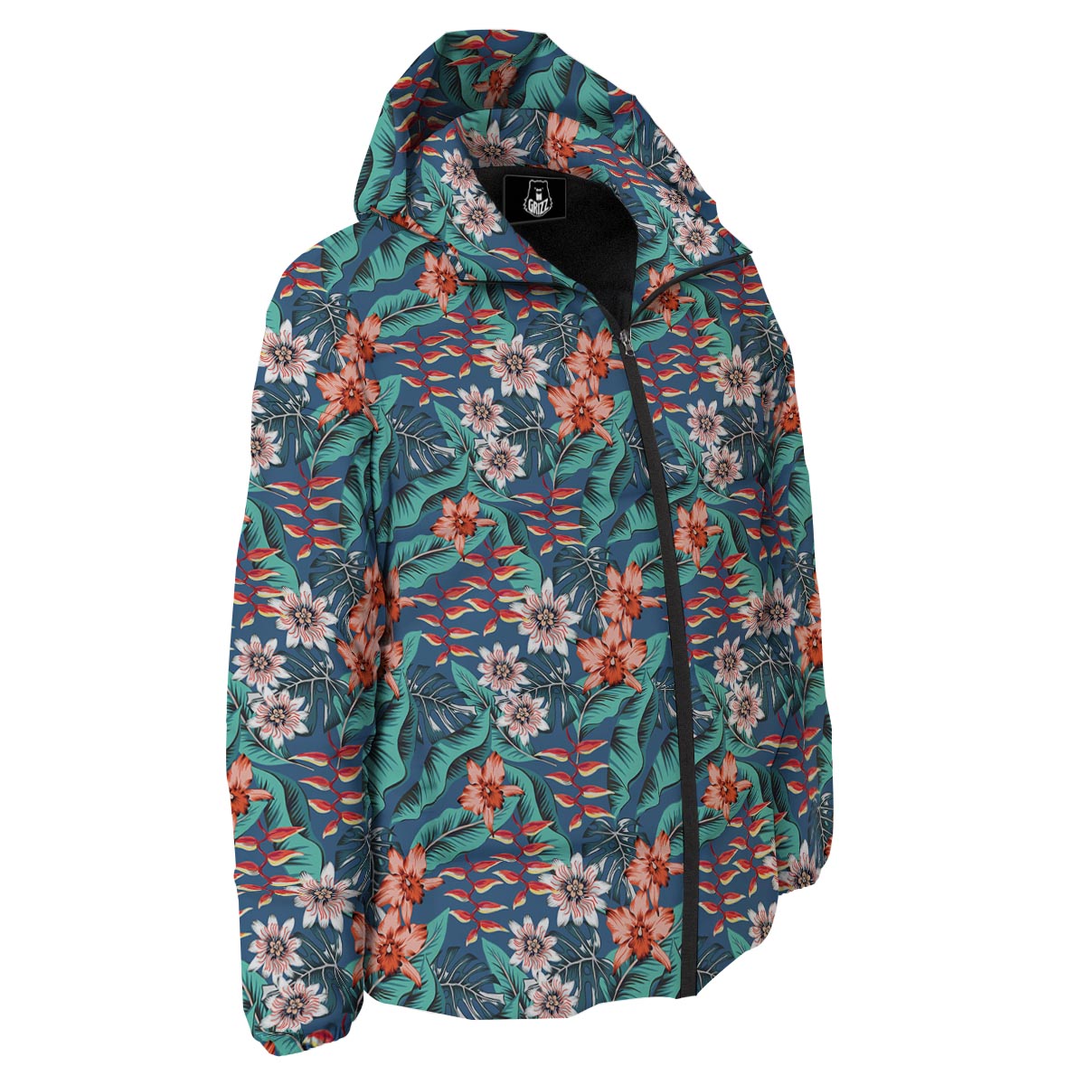 Tropical Leaf Teal Print Pattern Down Jacket-grizzshop