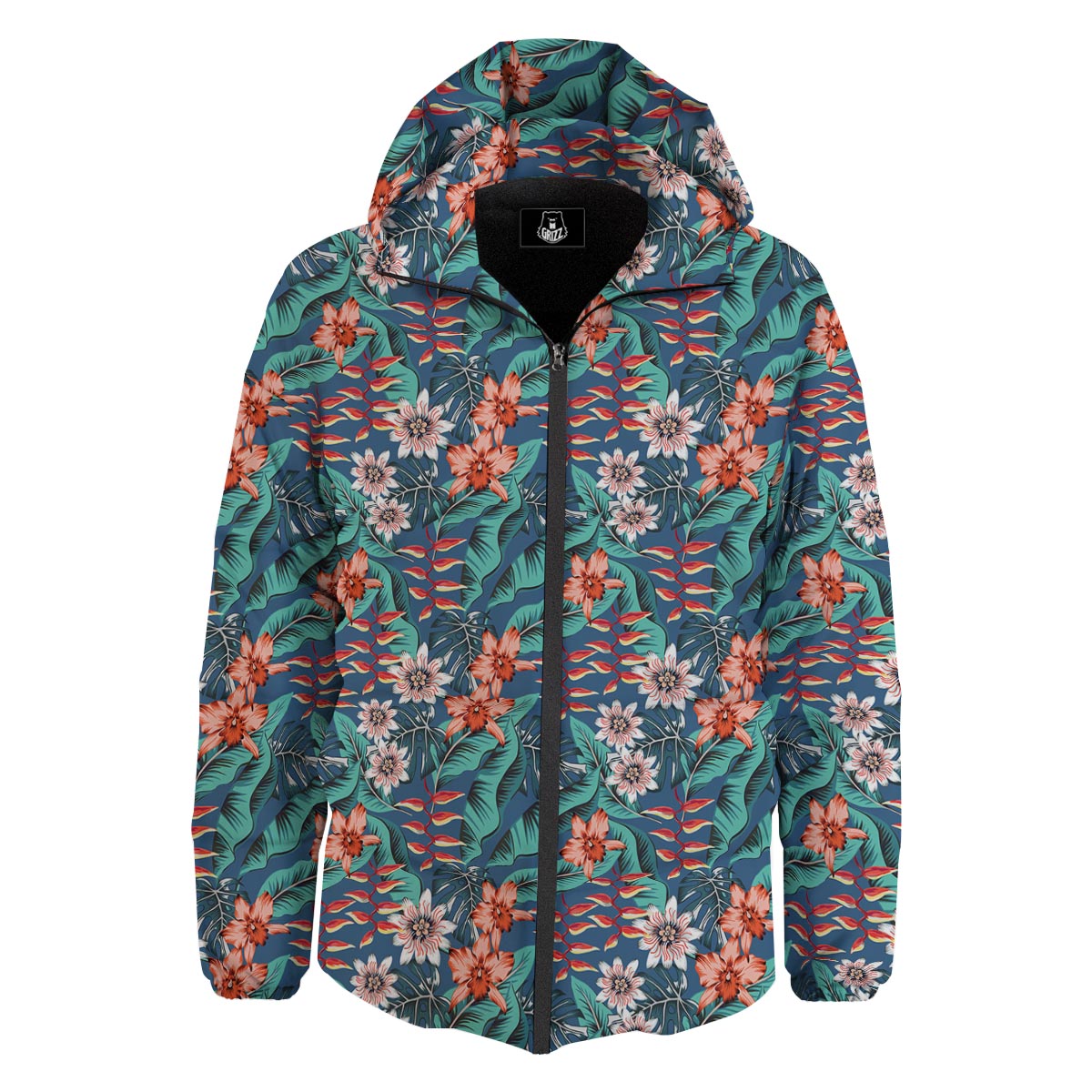Tropical Leaf Teal Print Pattern Down Jacket-grizzshop