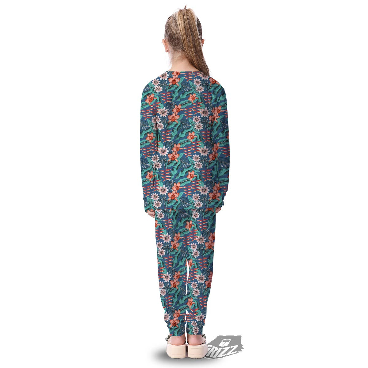 Tropical Leaf Teal Print Pattern Kid's Pajamas-grizzshop