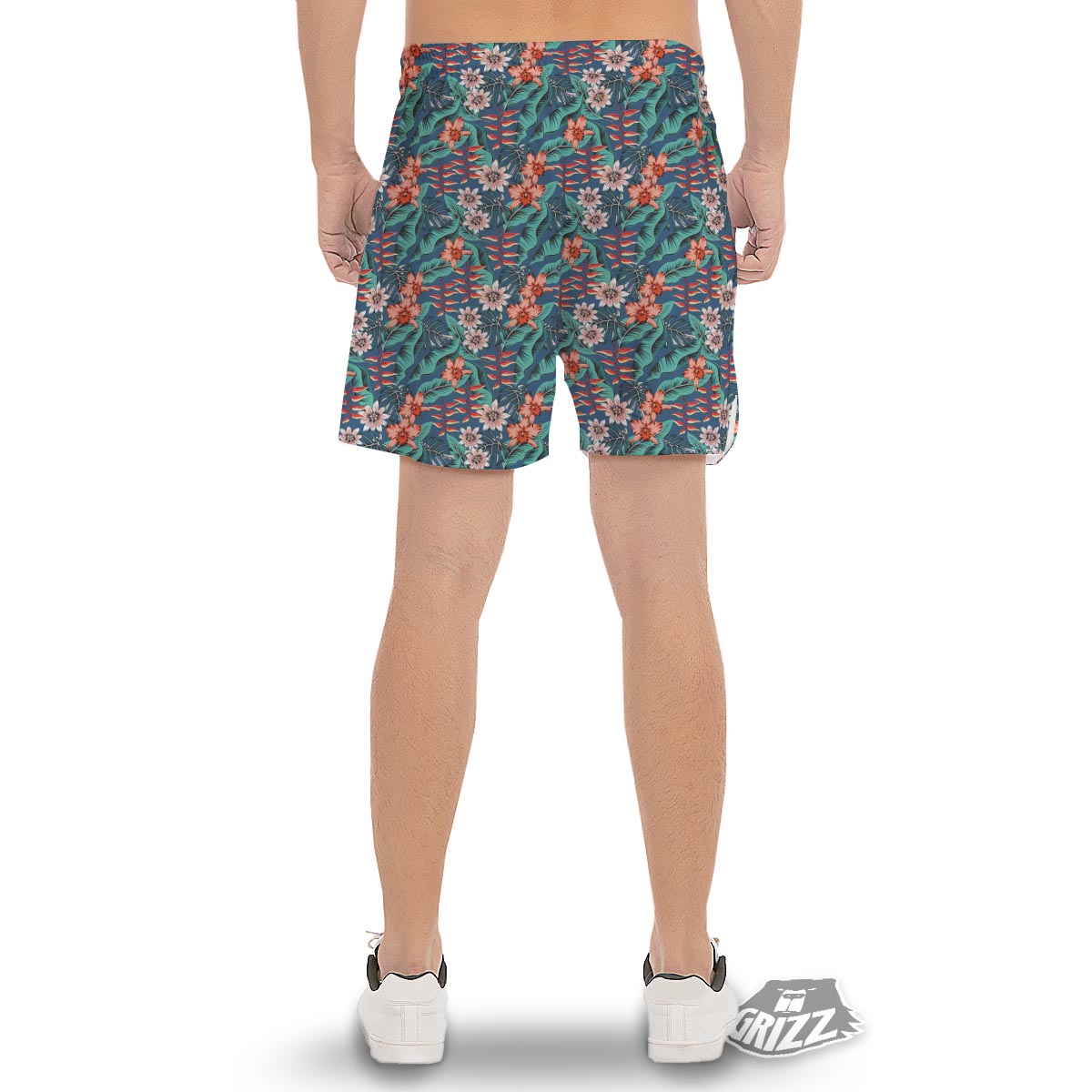 Tropical Leaf Teal Print Pattern Men's Gym Shorts-grizzshop