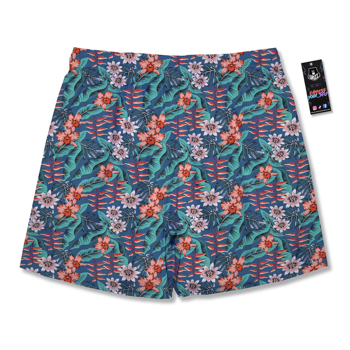 Tropical Leaf Teal Print Pattern Men's Running Shorts-grizzshop