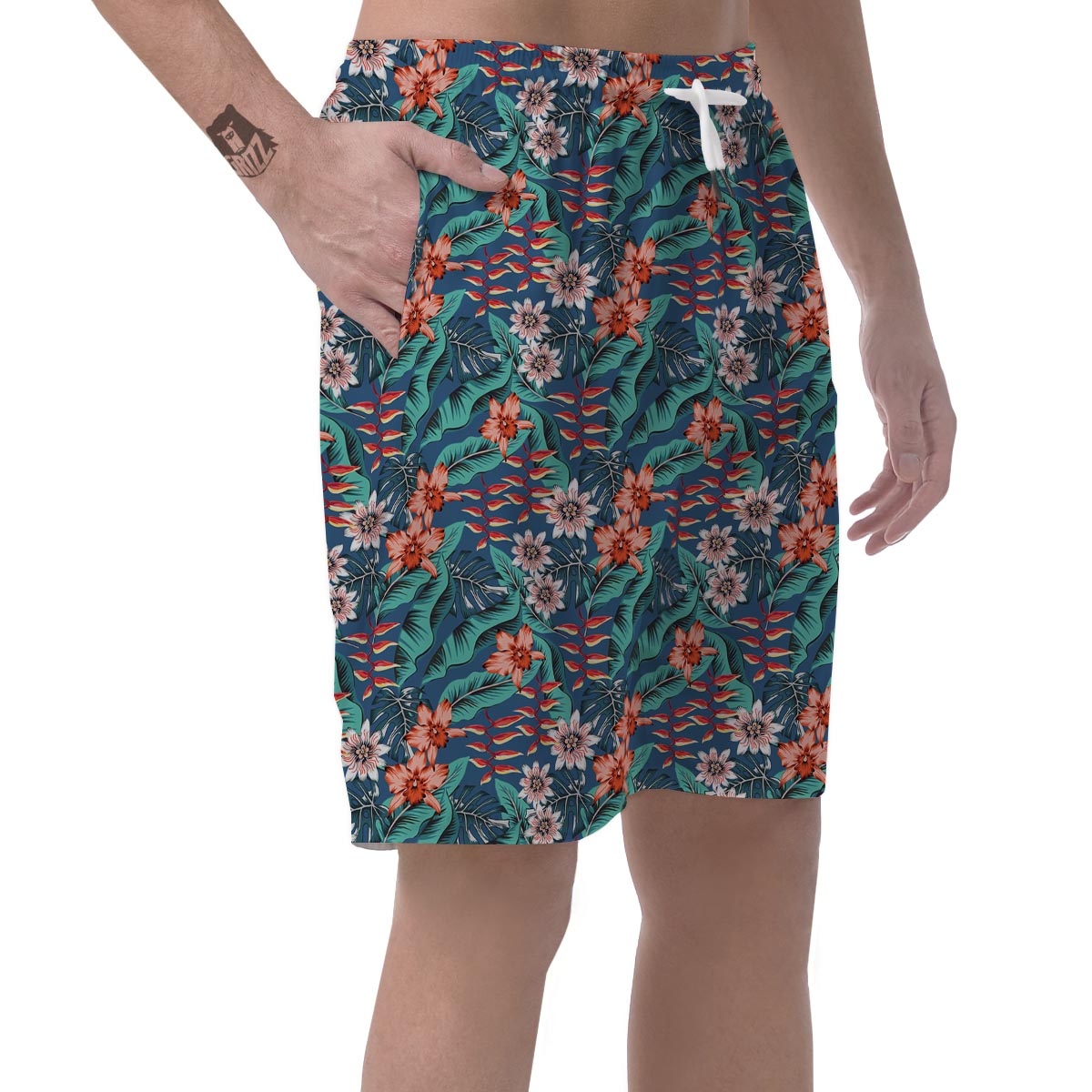 Tropical Leaf Teal Print Pattern Men's Shorts-grizzshop