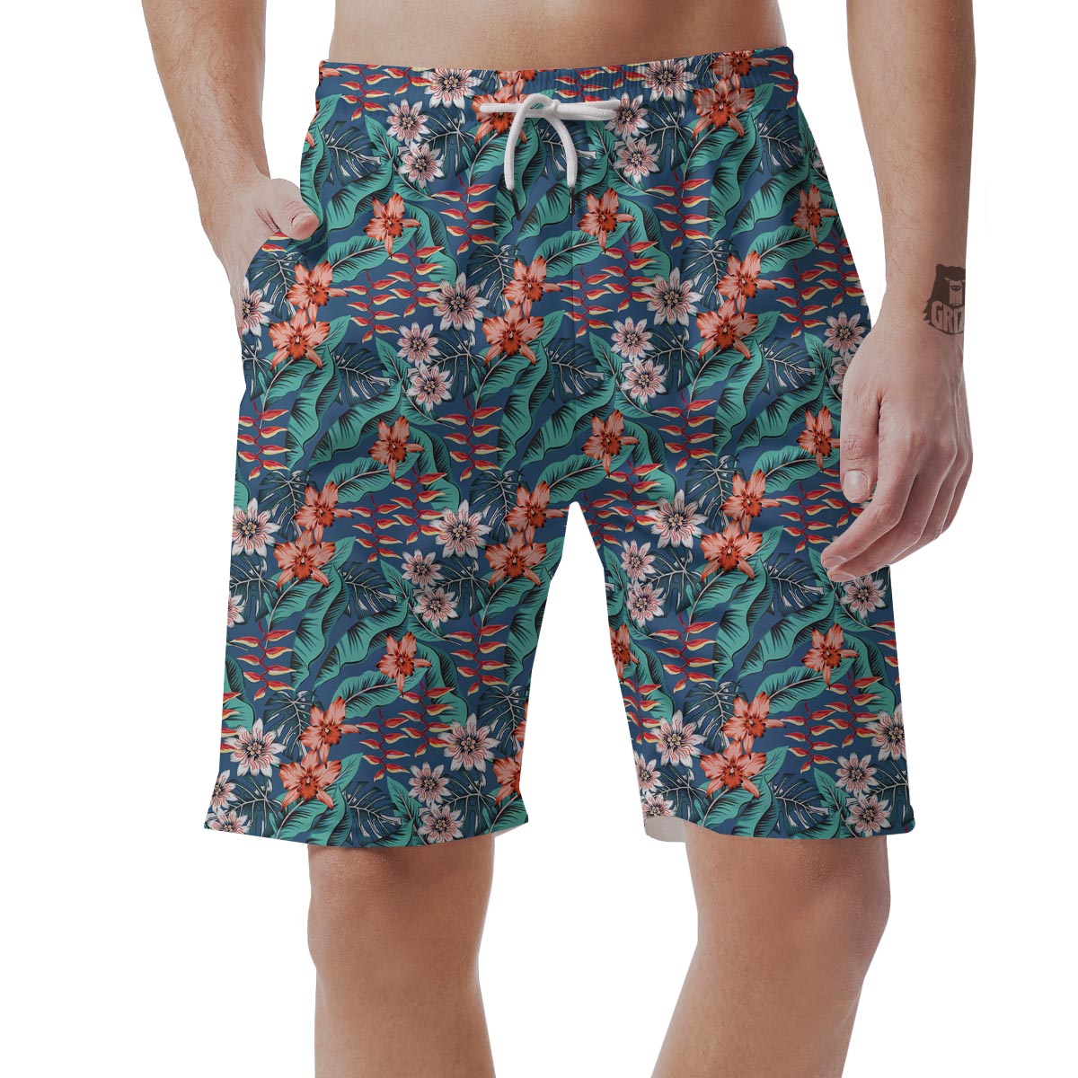 Tropical Leaf Teal Print Pattern Men's Shorts-grizzshop