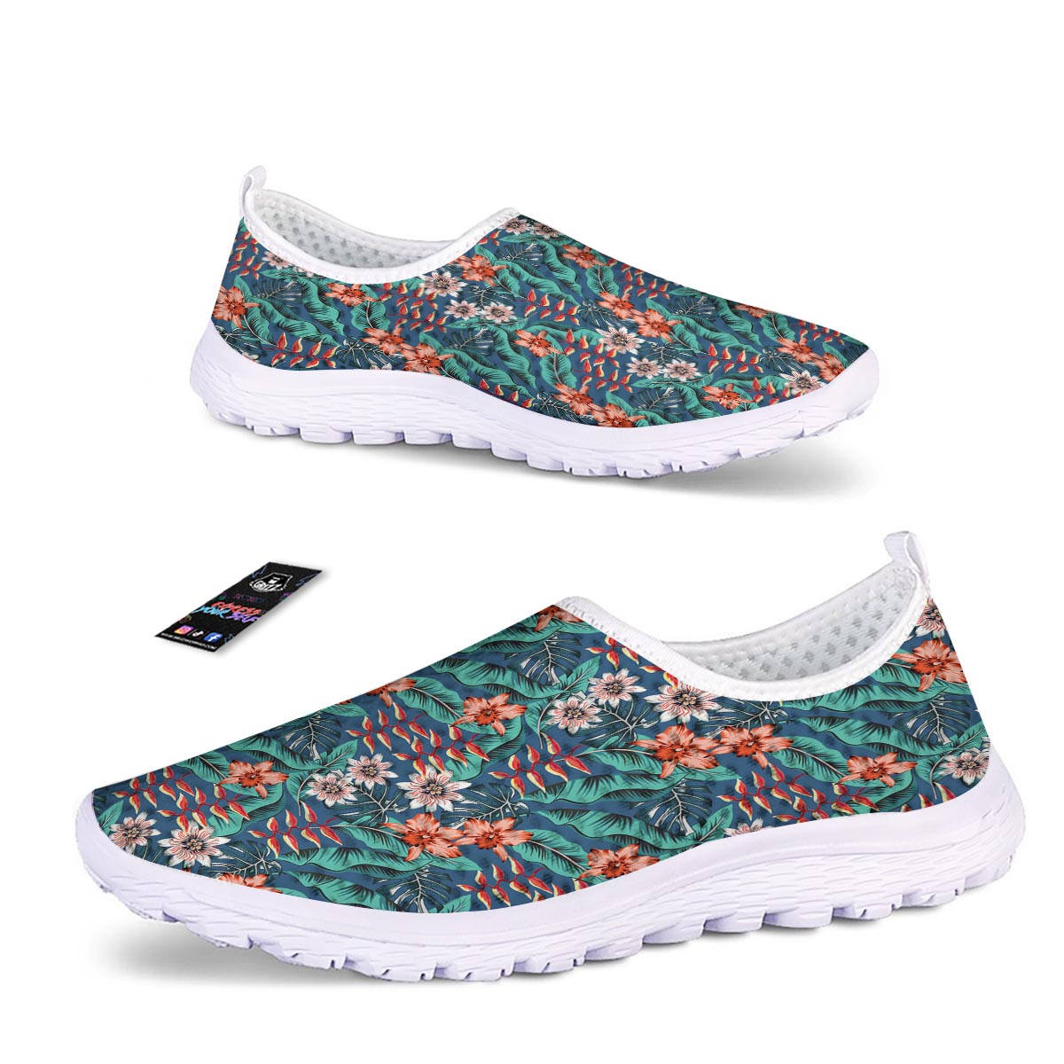 Tropical Leaf Teal Print Pattern Nurse Shoes-grizzshop