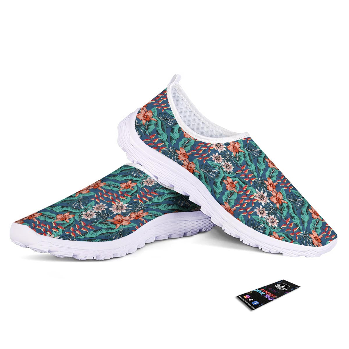 Tropical Leaf Teal Print Pattern Nurse Shoes-grizzshop