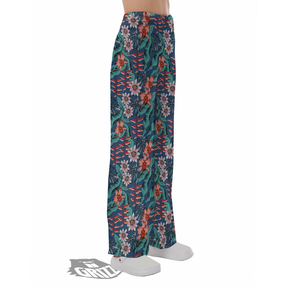 Tropical Leaf Teal Print Pattern Pajama Pants-grizzshop
