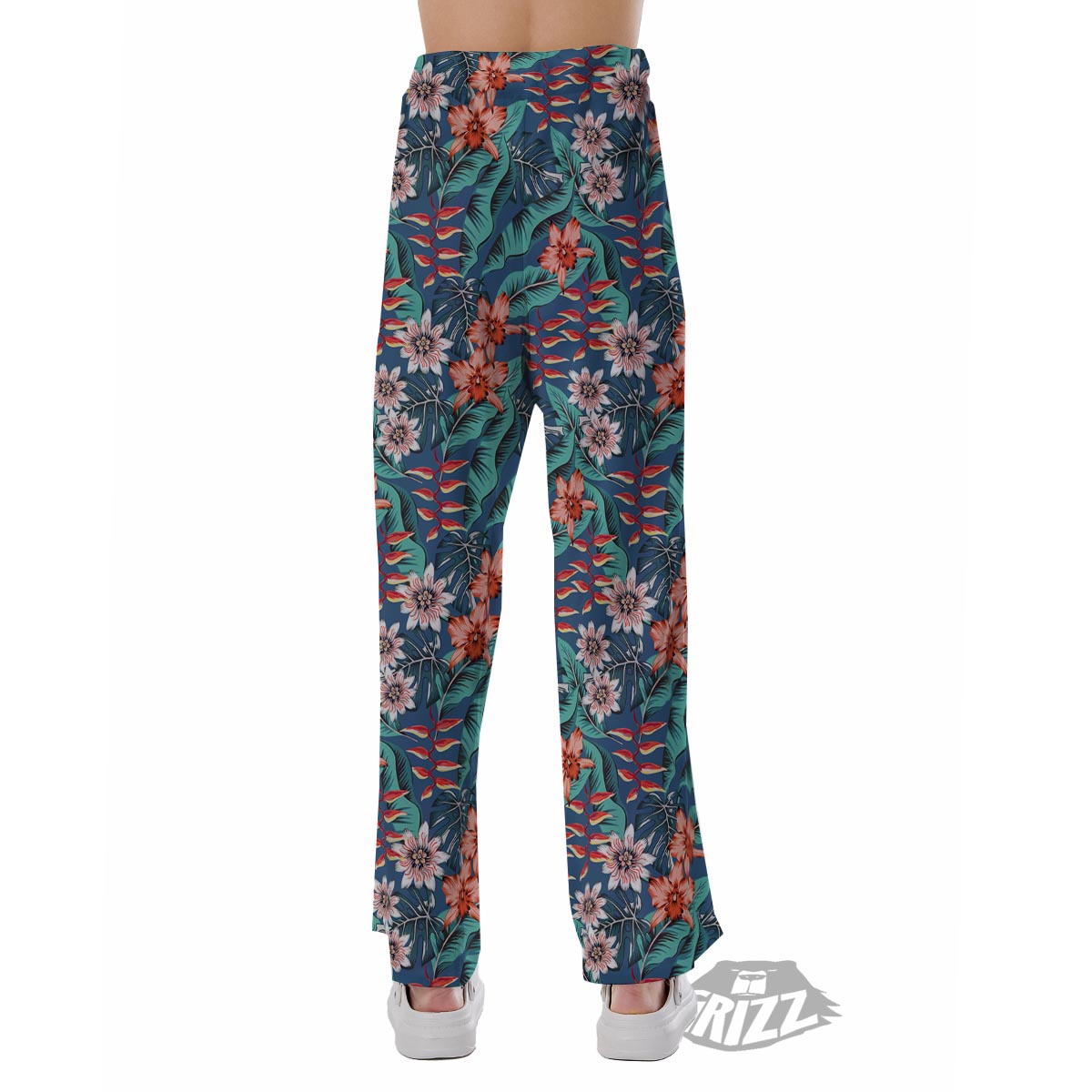 Tropical Leaf Teal Print Pattern Pajama Pants-grizzshop