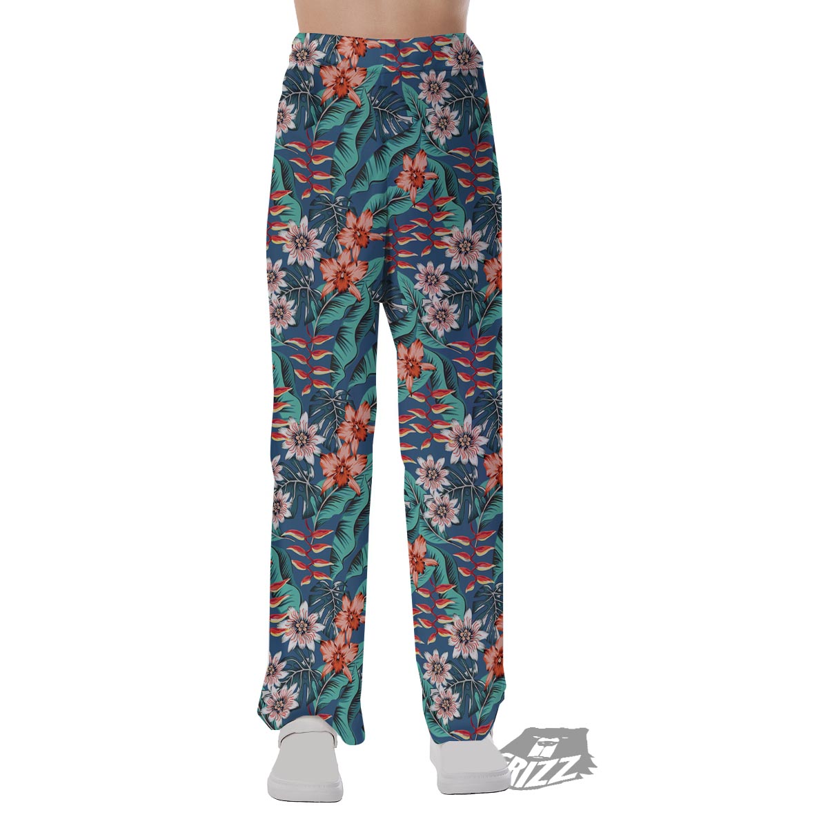 Tropical Leaf Teal Print Pattern Pajama Pants-grizzshop