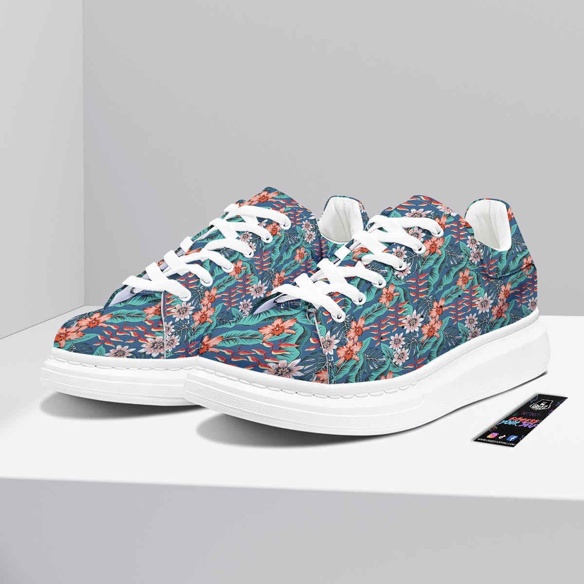 Tropical Leaf Teal Print Pattern Platform Shoes-grizzshop