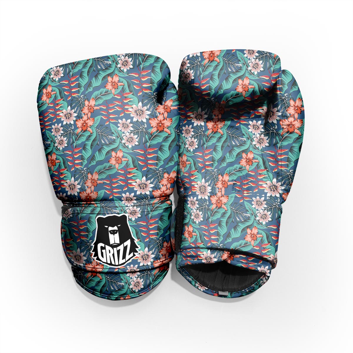 Tropical Leaf Teal Print Pattern Sparring Gloves-grizzshop