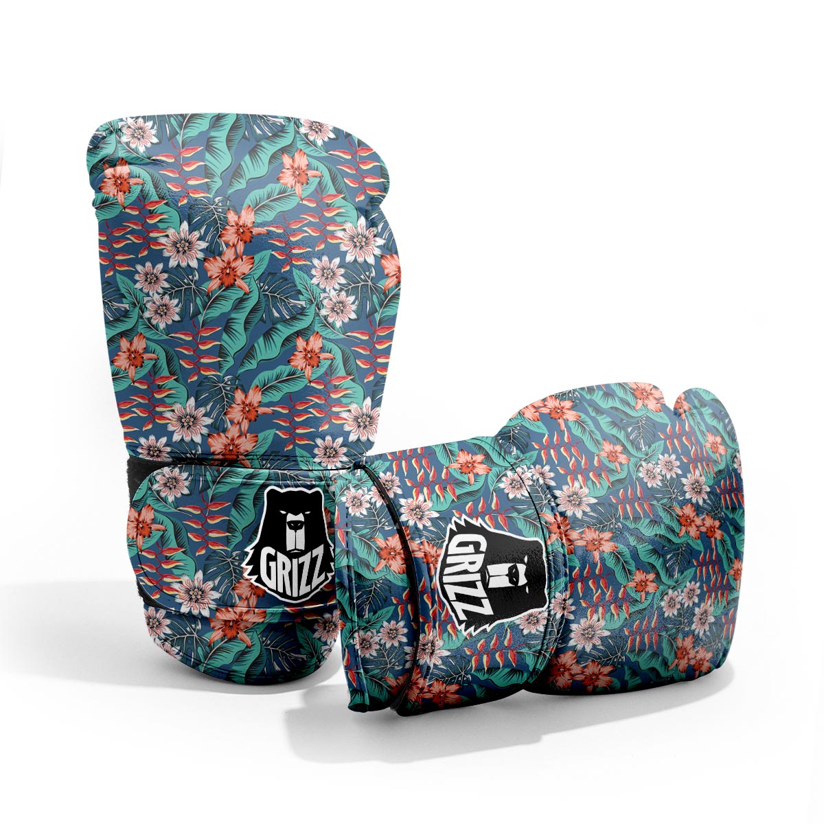 Tropical Leaf Teal Print Pattern Sparring Gloves-grizzshop