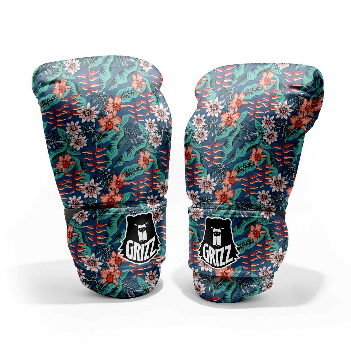 Tropical Leaf Teal Print Pattern Sparring Gloves-grizzshop