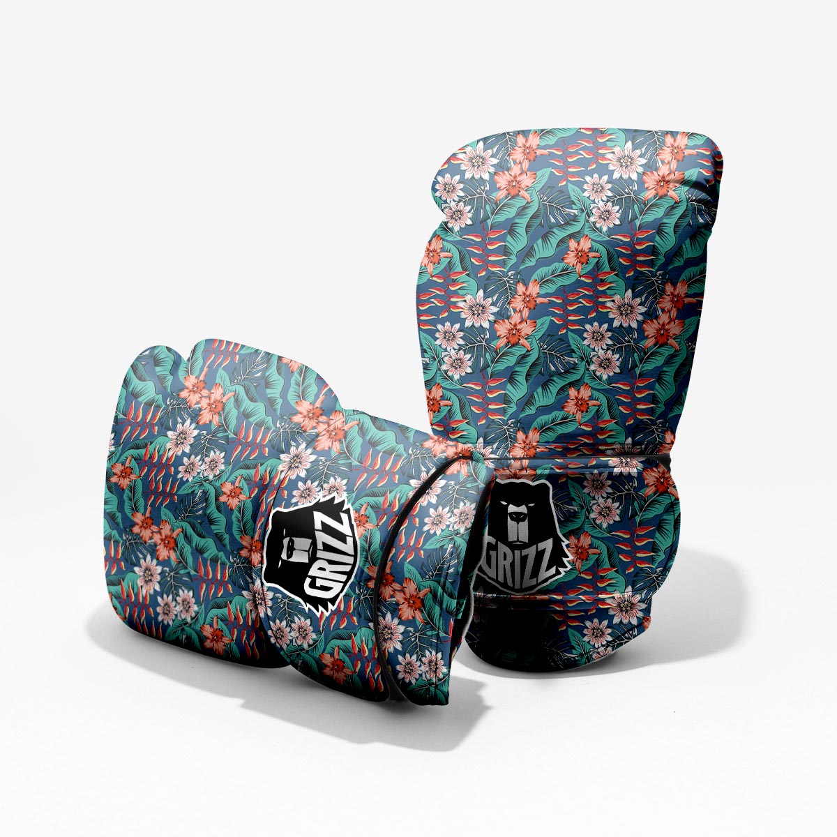 Tropical Leaf Teal Print Pattern Sparring Gloves-grizzshop