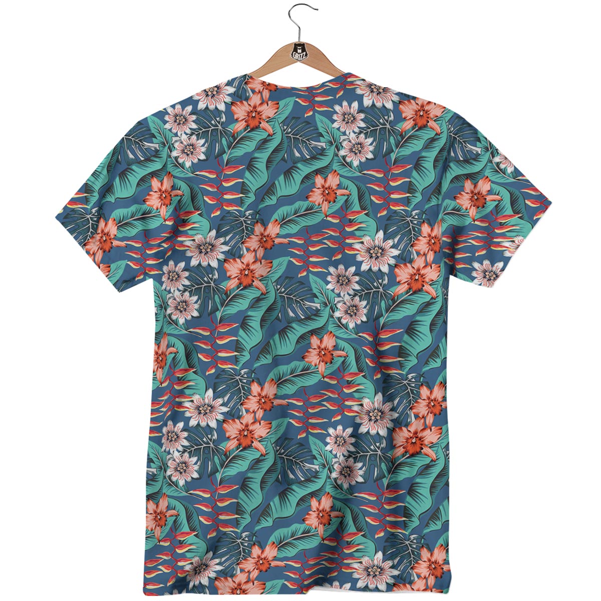 Tropical Leaf Teal Print Pattern T-Shirt-grizzshop