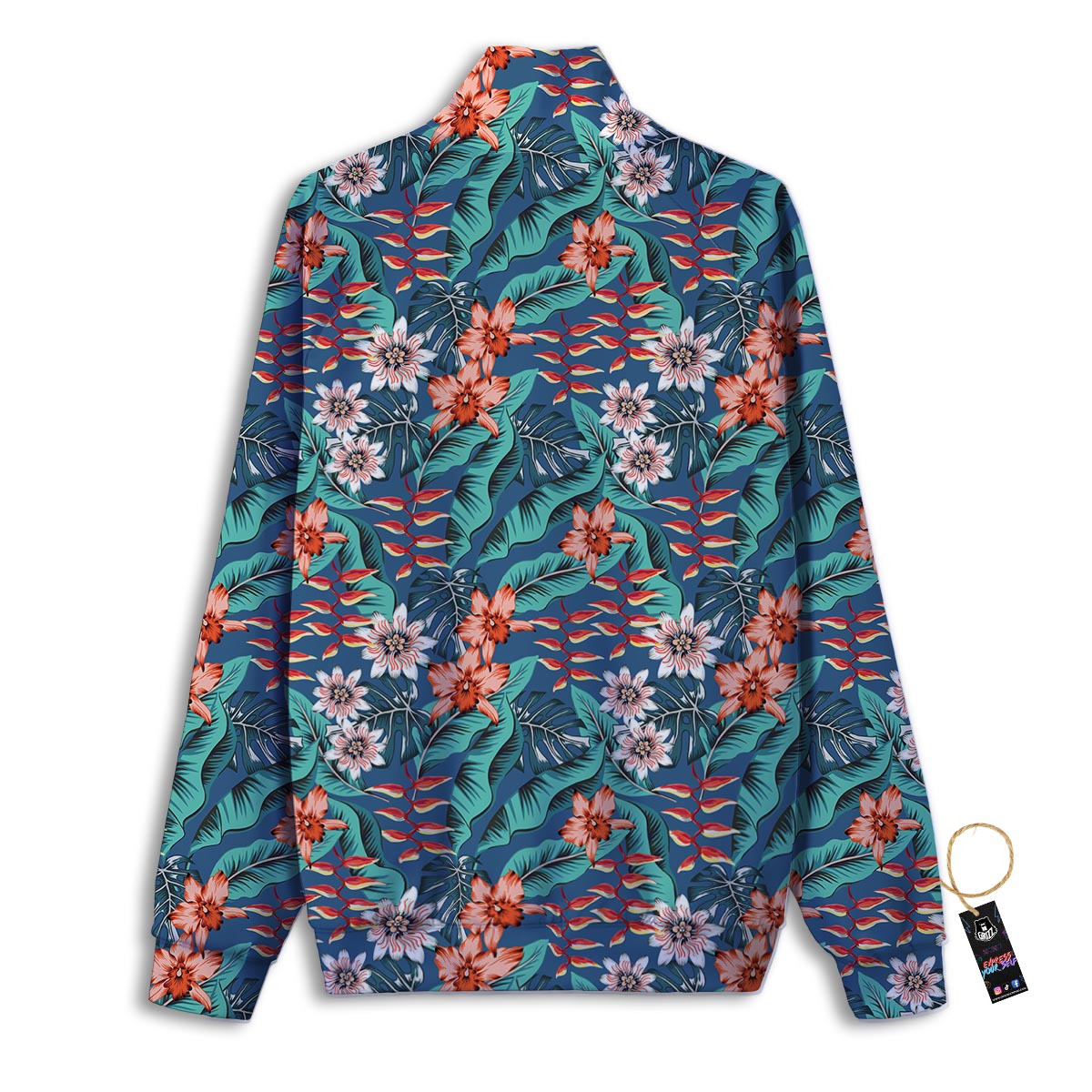 Tropical Leaf Teal Print Pattern Track Jacket-grizzshop