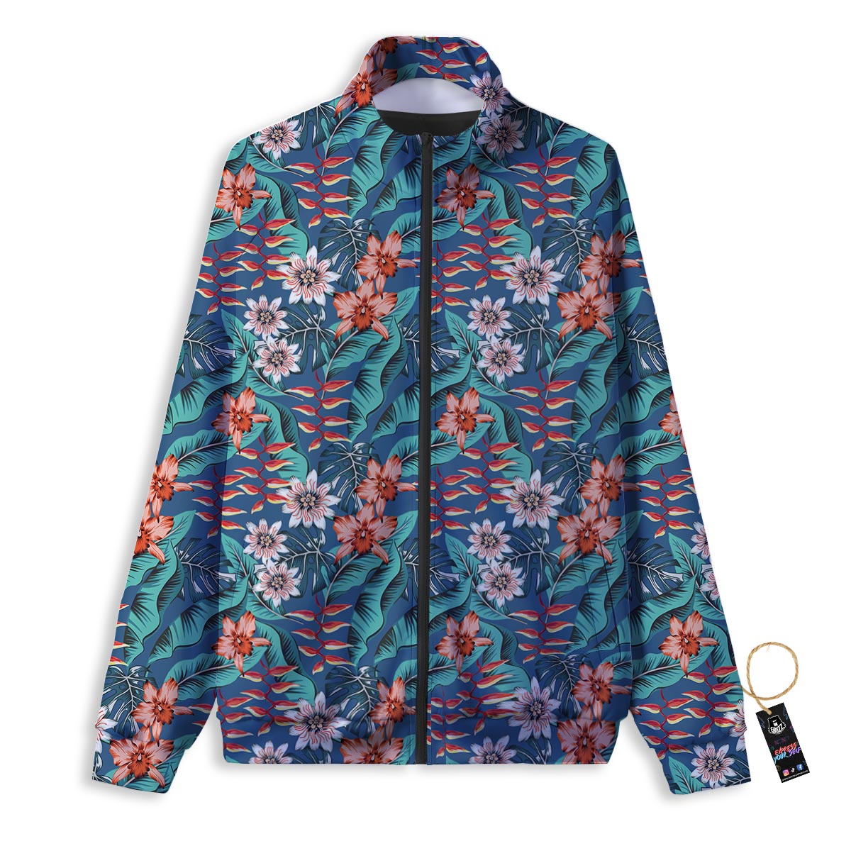 Tropical Leaf Teal Print Pattern Track Jacket-grizzshop