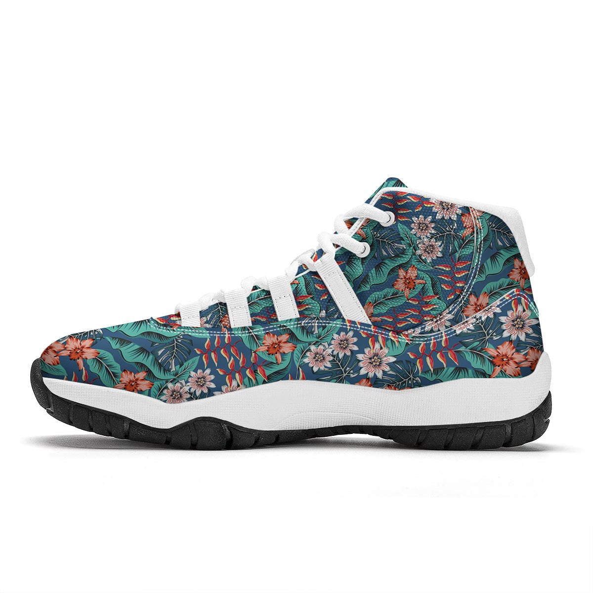 Tropical Leaf Teal Print Pattern White Bball Shoes-grizzshop