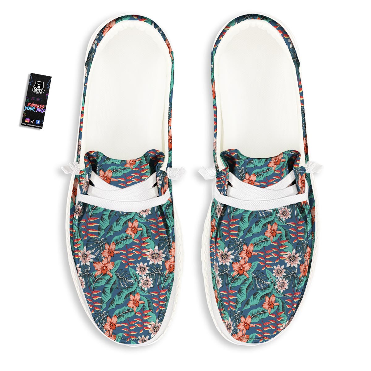 Tropical Leaf Teal Print Pattern White Loafers-grizzshop