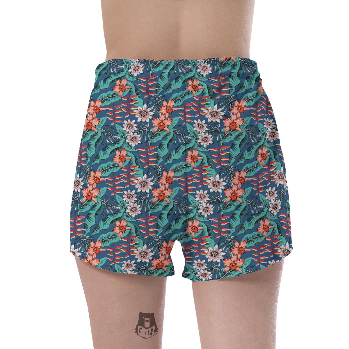 Tropical Leaf Teal Print Pattern Women's Shorts-grizzshop