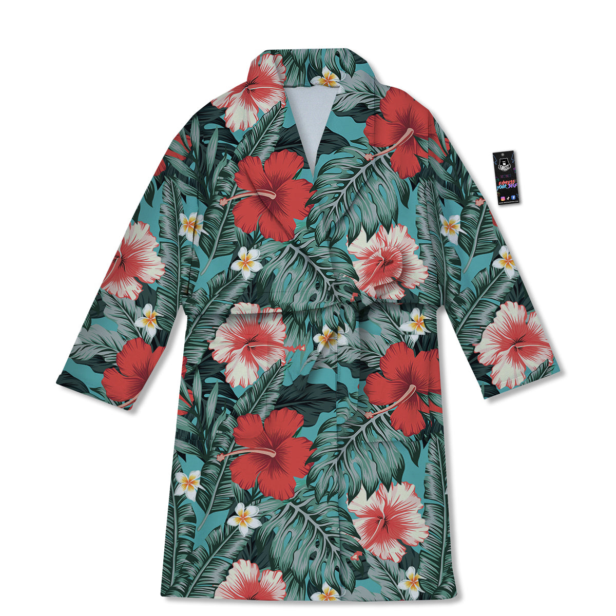 Tropical Leaf Turquoise Print Pattern Bathrobe-grizzshop