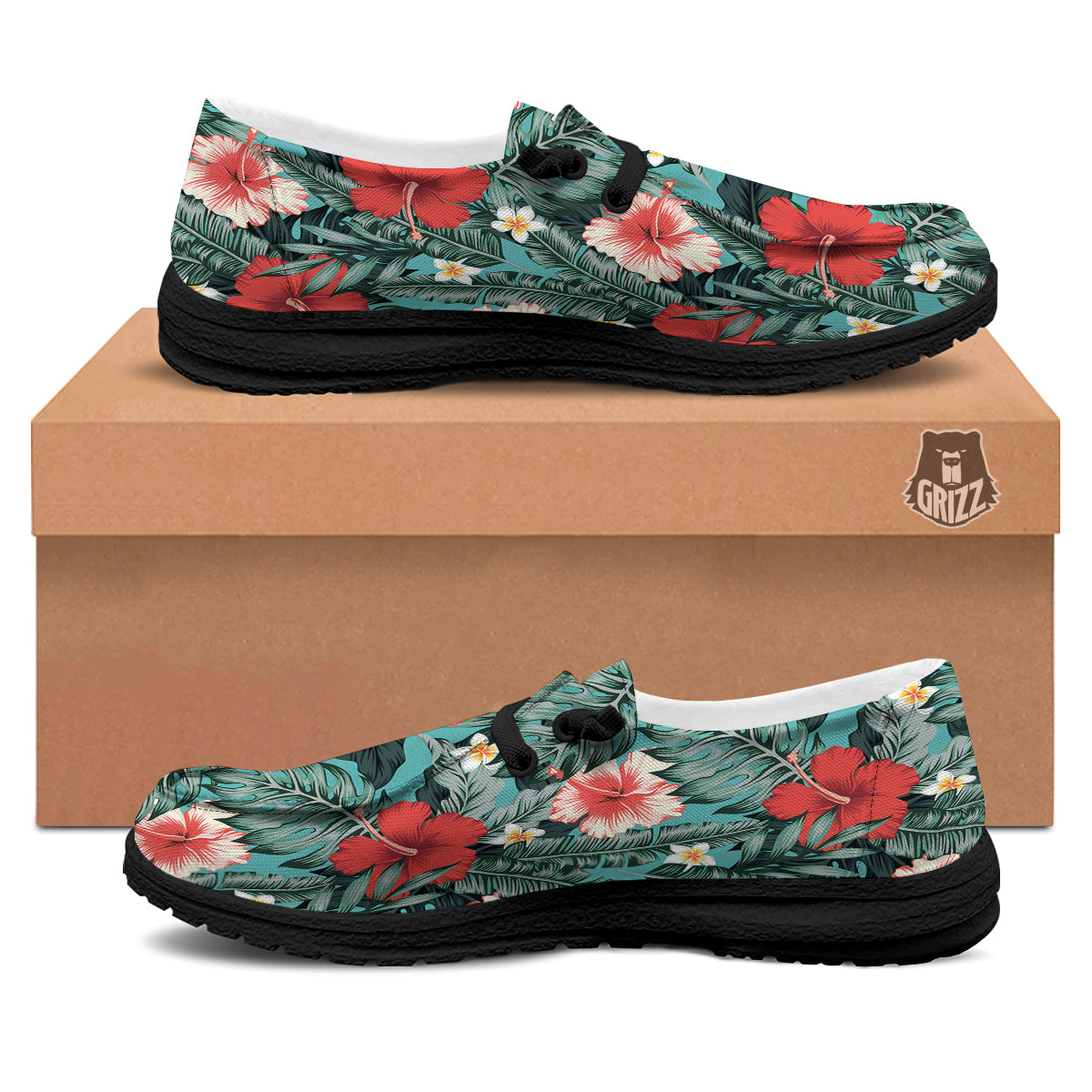 Tropical Leaf Turquoise Print Pattern Black Loafers-grizzshop
